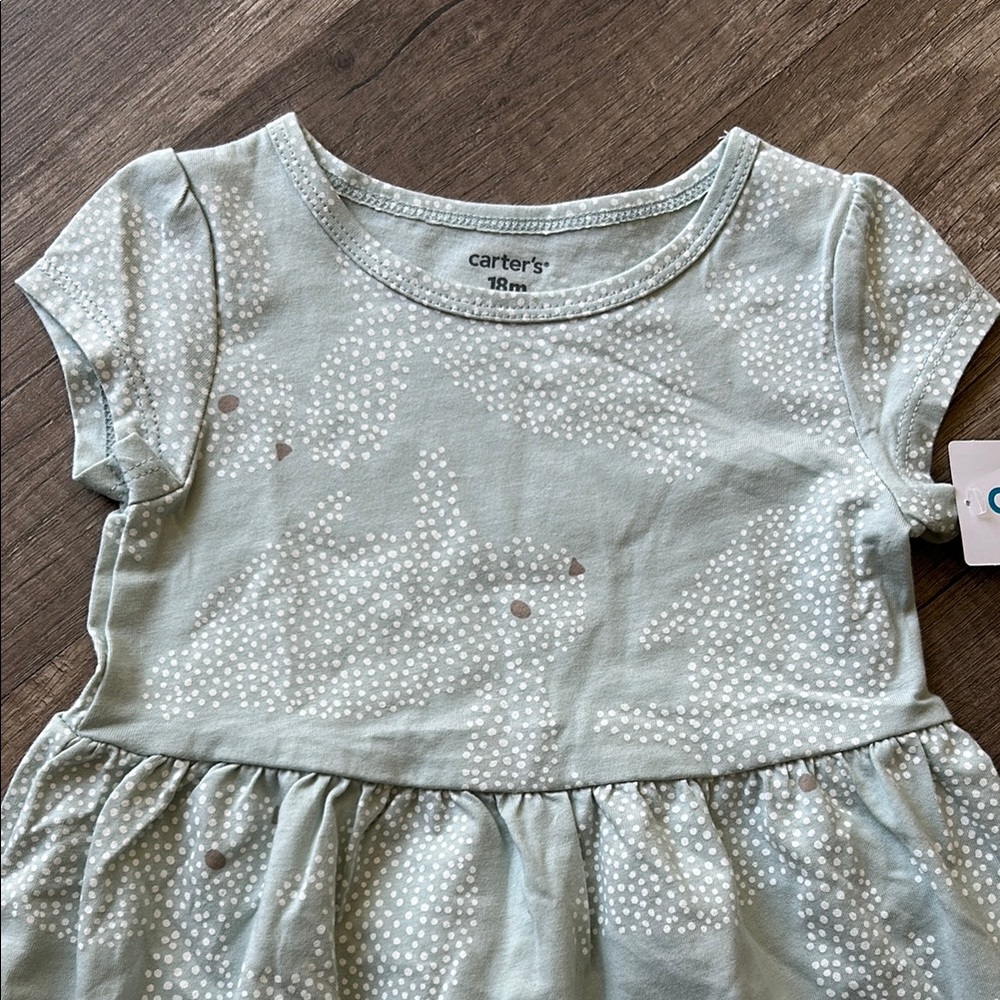 NEW Carter's Sage Green Polka Dot Bunnies Short Sleeve Sundress - Picture 3 of 8